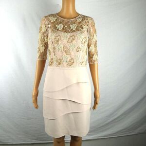 Rickie Freeman for Teri Jon Illusion Sequin Bridal Lace Cream Dress Bridesmaid 6